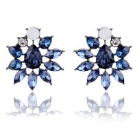 Sapphire Blue Floral Burst Crystal Stud Earrings